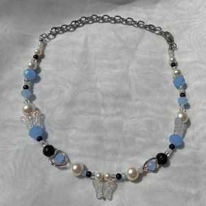 Handmade Sweet Blue, pearl beaded necklace